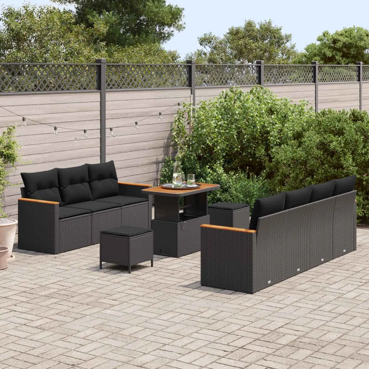 Garden Sofa Set 10 Piece Outdoor Patio Furniture Black Rattan Modular Lounge