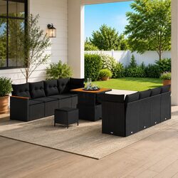 Garden Sofa Set 11 Pieces Outdoor Furniture Modular Poly Rattan Black
