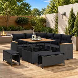 Garden Sofa Set 8 Pieces Black Outdoor Furniture Patio Lounge Modular Rattan