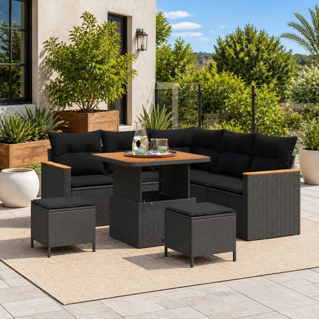 Garden Sofa Set Black 8 Piece Outdoor Patio Furniture Modular Poly Rattan