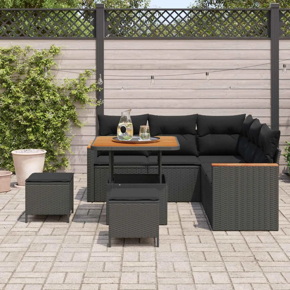 Garden Sofa Set Black 8 Piece Outdoor Patio Furniture Modular Poly Rattan