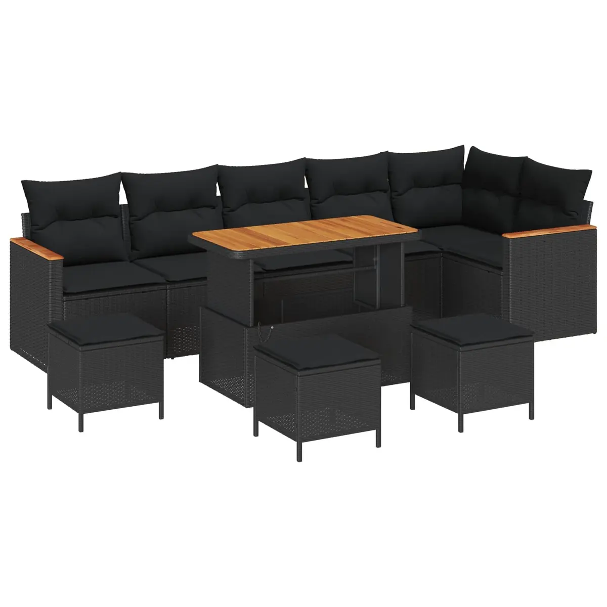Garden Sofa Set 10 Piece Outdoor Furniture Black Poly Rattan Acacia Wood Patio