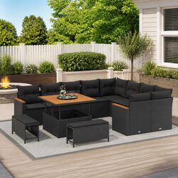 Concise 12 Piece Black Outdoor Sofa Set for Your Patio