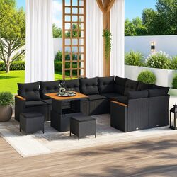Concise 12-Piece Black Garden Sofa Set for Outdoors