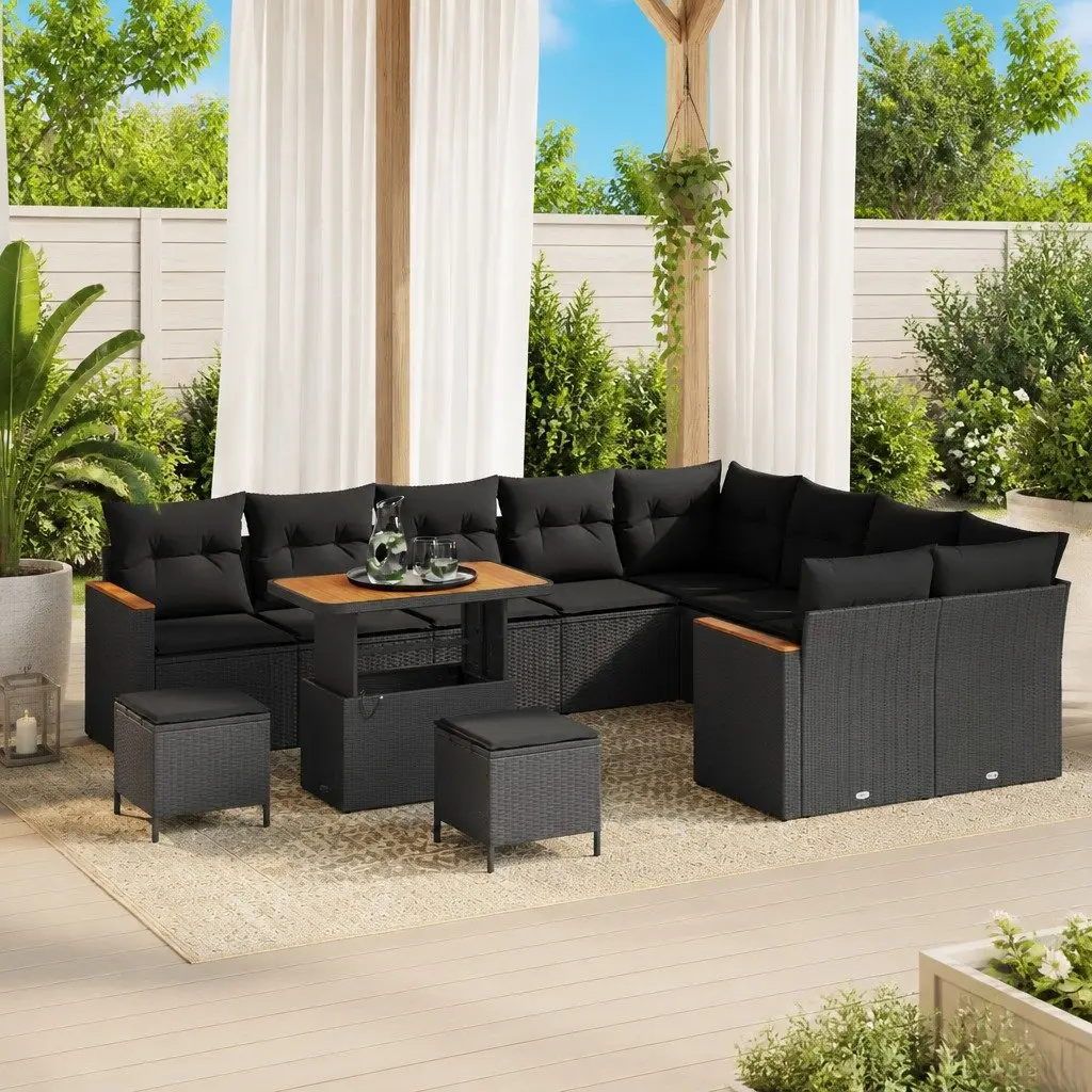 Garden Sofa Set Black 12 Pieces Outdoor Furniture Patio Lounging Seating Suite