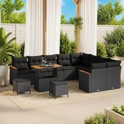 Concise Black Garden Sofa Set: 12 Durable Pieces