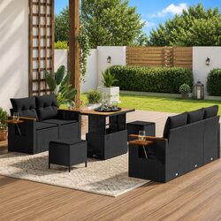 Concise and Stylish 8-Piece Black Garden Sofa Set