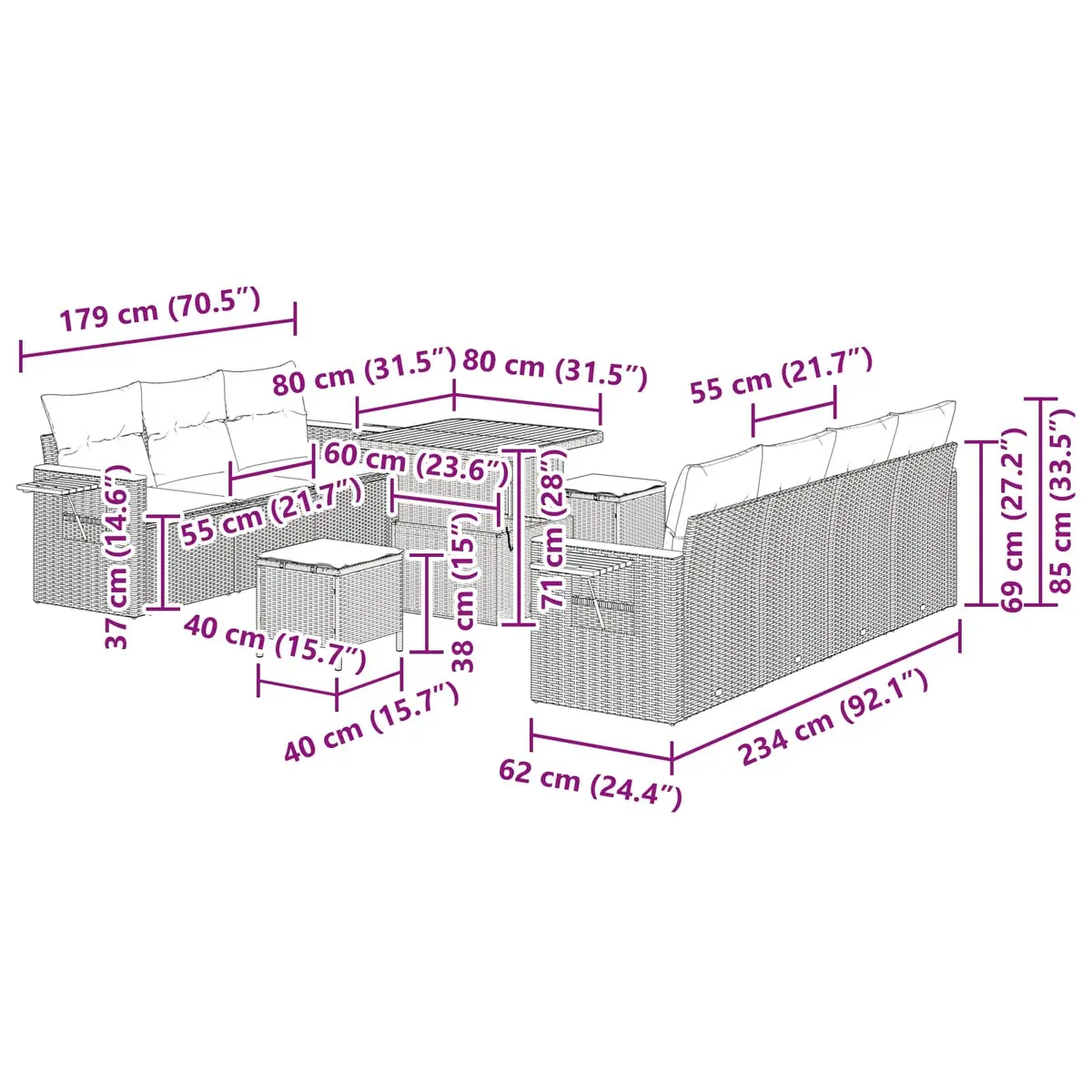 Garden Sofa Set 10 Piece Outdoor Furniture Poly Rattan Black Modular Lounge
