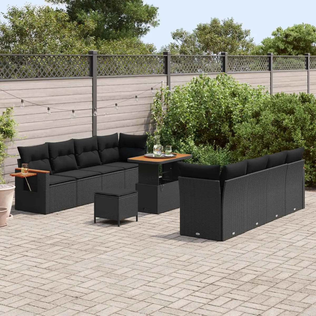 Garden Sofa Set 11 Piece Black Outdoor Furniture Poly Rattan Modular Patio