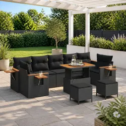 10-Piece Black Poly Rattan Outdoor Lounge Set