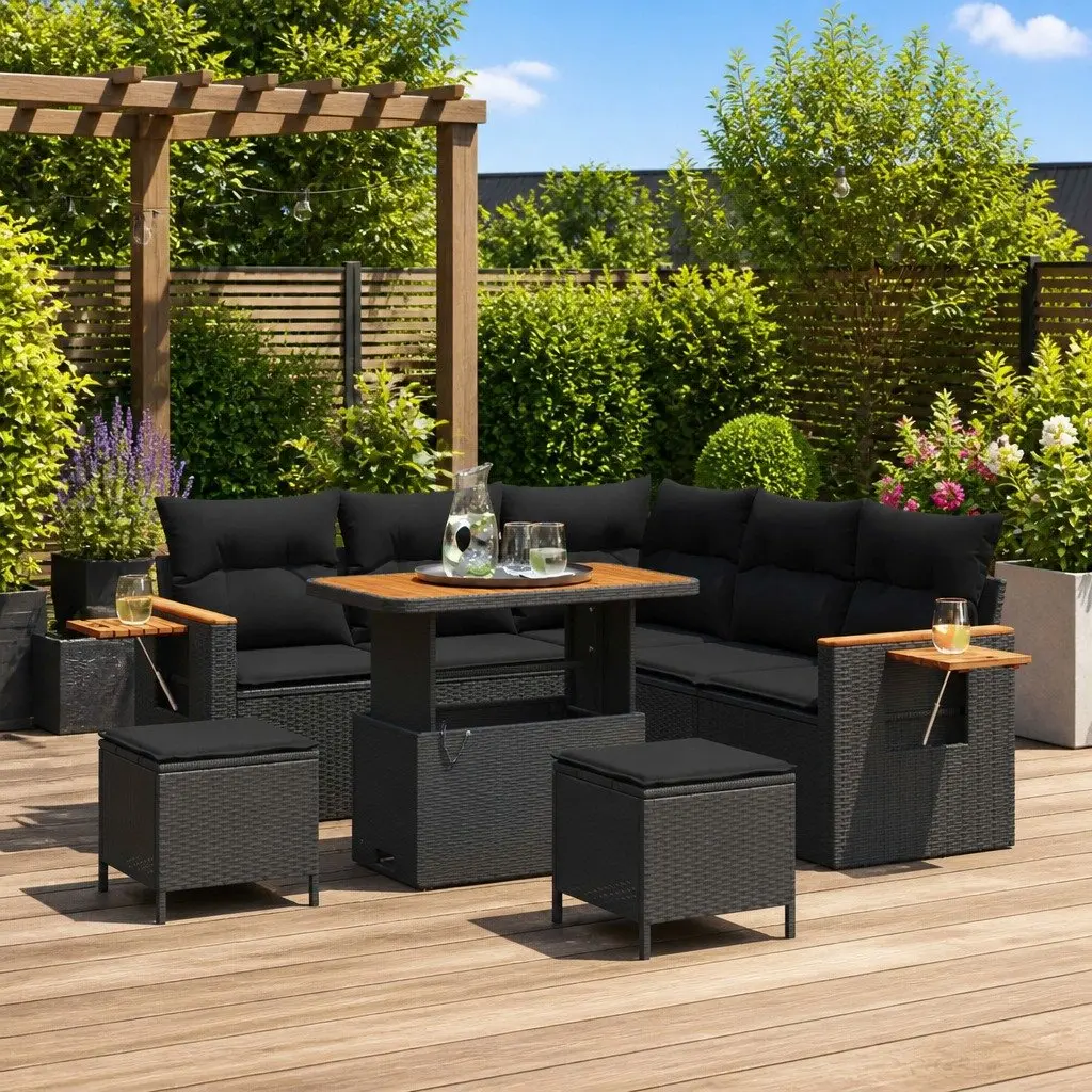 Outdoor Garden Sofa Set Black 8 Piece Modular Poly Rattan Patio Furniture