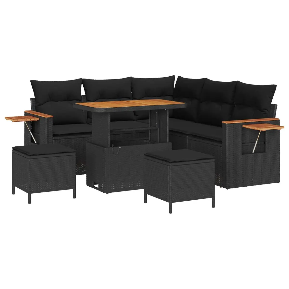 Outdoor Garden Sofa Set Black 8 Piece Modular Poly Rattan Patio Furniture