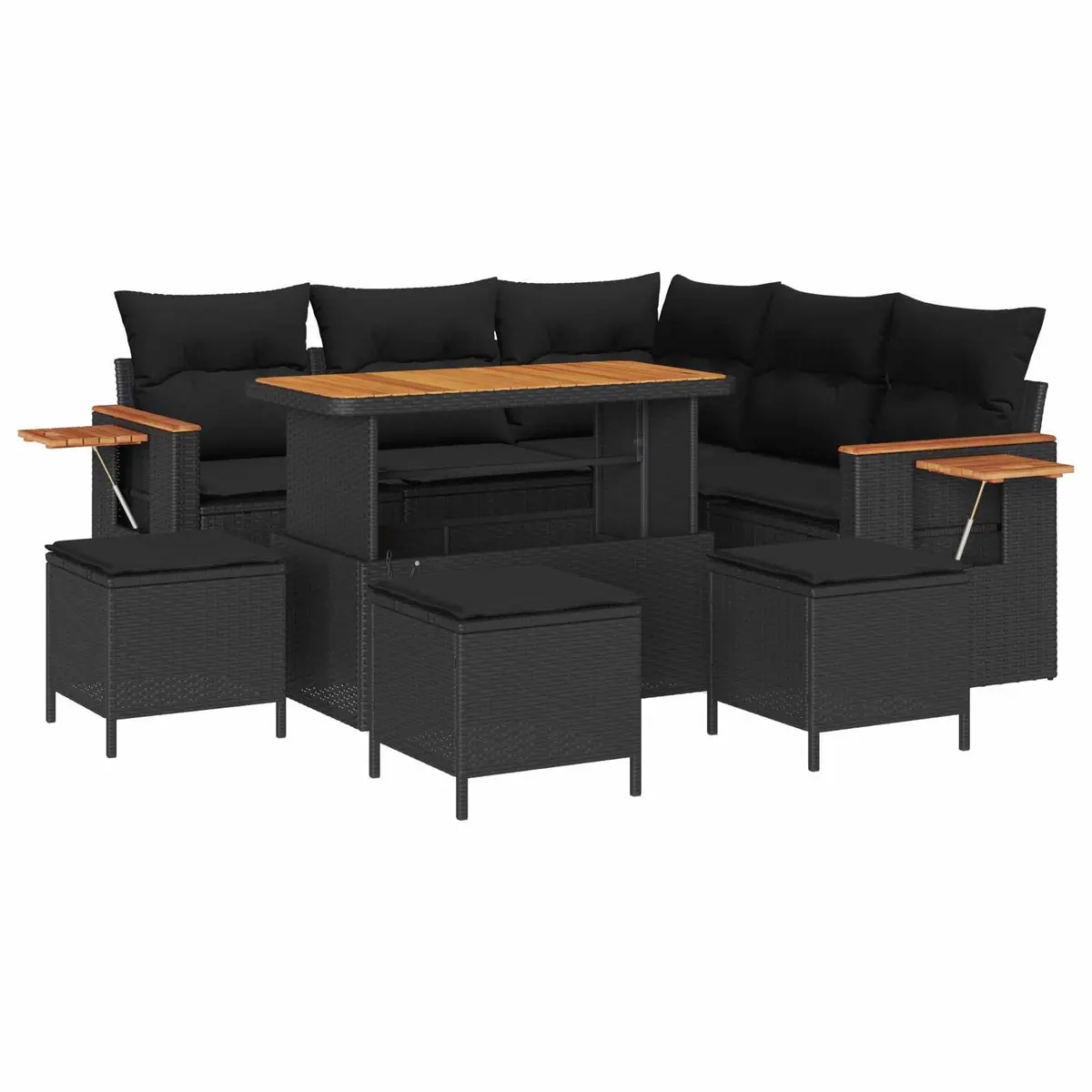 Garden Sofa Set Black 9 Piece Outdoor Furniture Modular Sectional Rattan