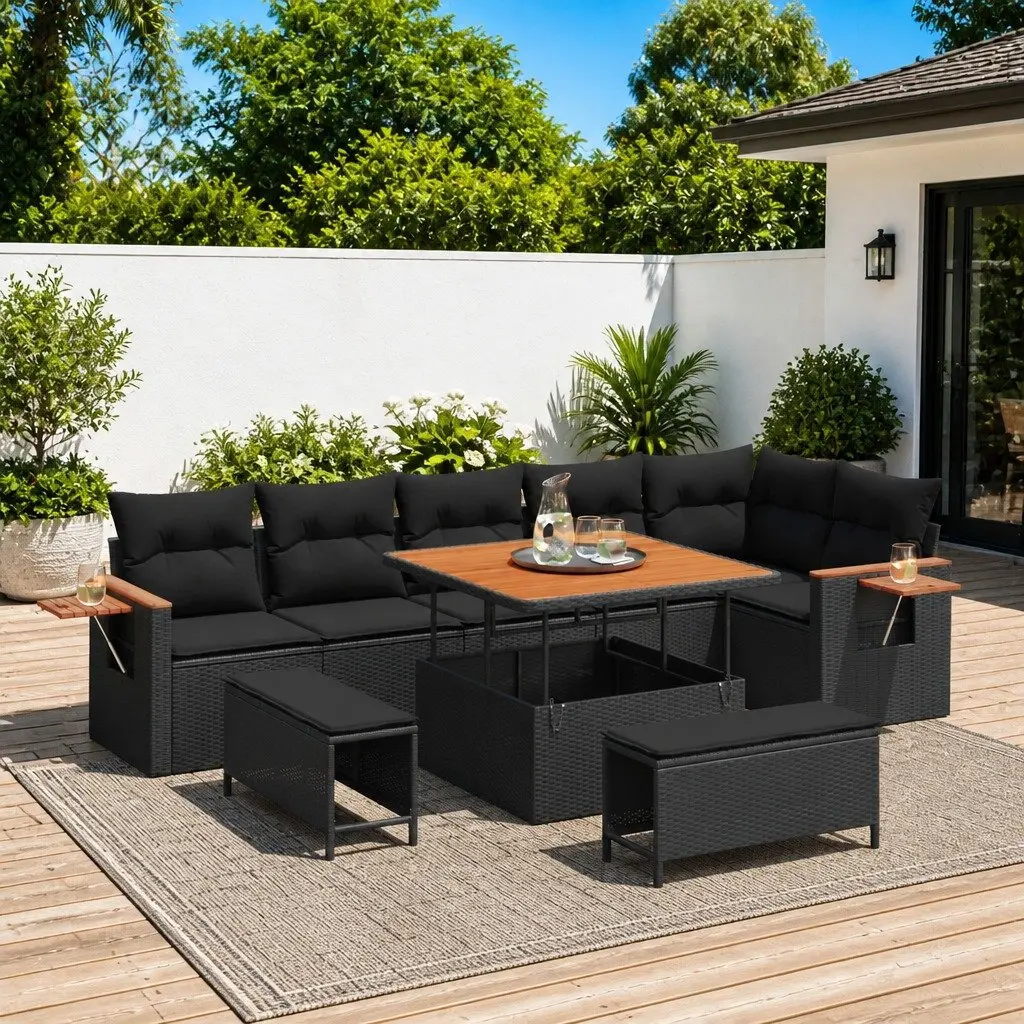 Garden Sofa Set Black 9 Pieces Modular Outdoor Patio Furniture