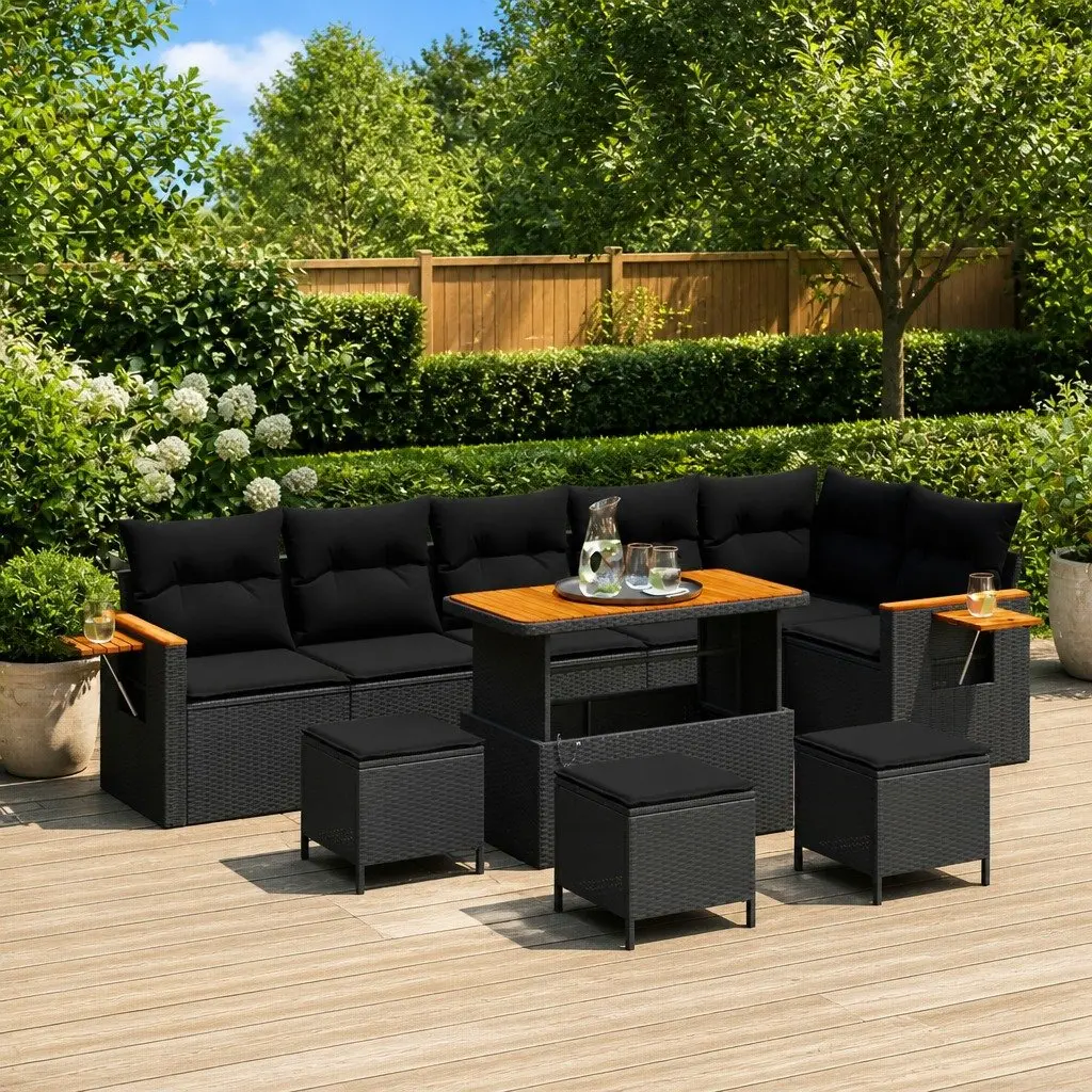 Garden Sofa Set Black 10 Piece Modular Outdoor Furniture Poly Rattan Patio Seating