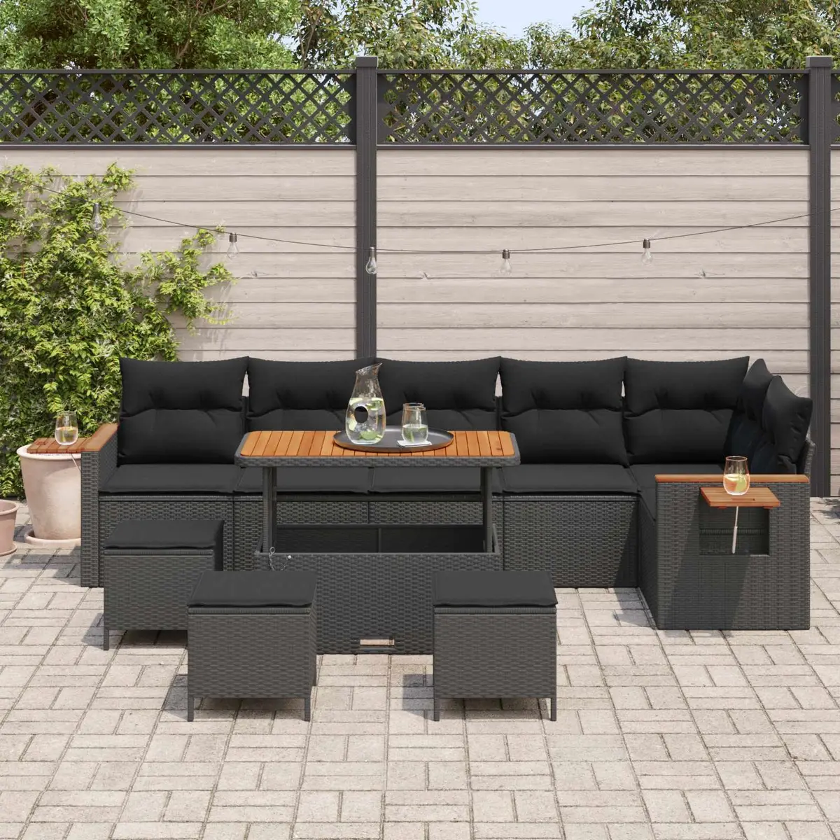 Garden Sofa Set Black 10 Piece Modular Outdoor Furniture Poly Rattan Patio Seating