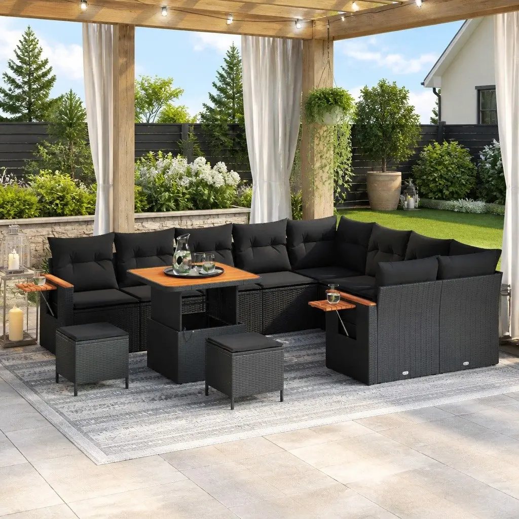 Garden Sofa Set Black 12 Piece Modular Poly Rattan Outdoor Furniture