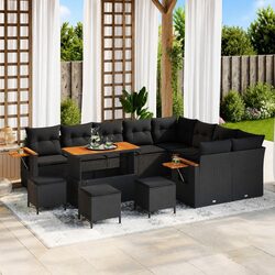 Garden Sofa Set 13 Pieces Black Outdoor Furniture Modular Lounging Patio Seating