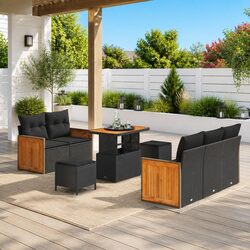 Compact 8-Piece Outdoor Sofa Set in Black