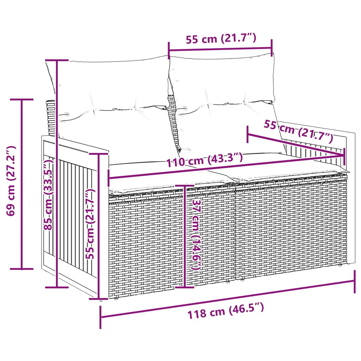 Garden Sofa Set Black 9 Piece Poly Rattan Steel Modular Outdoor Seating
