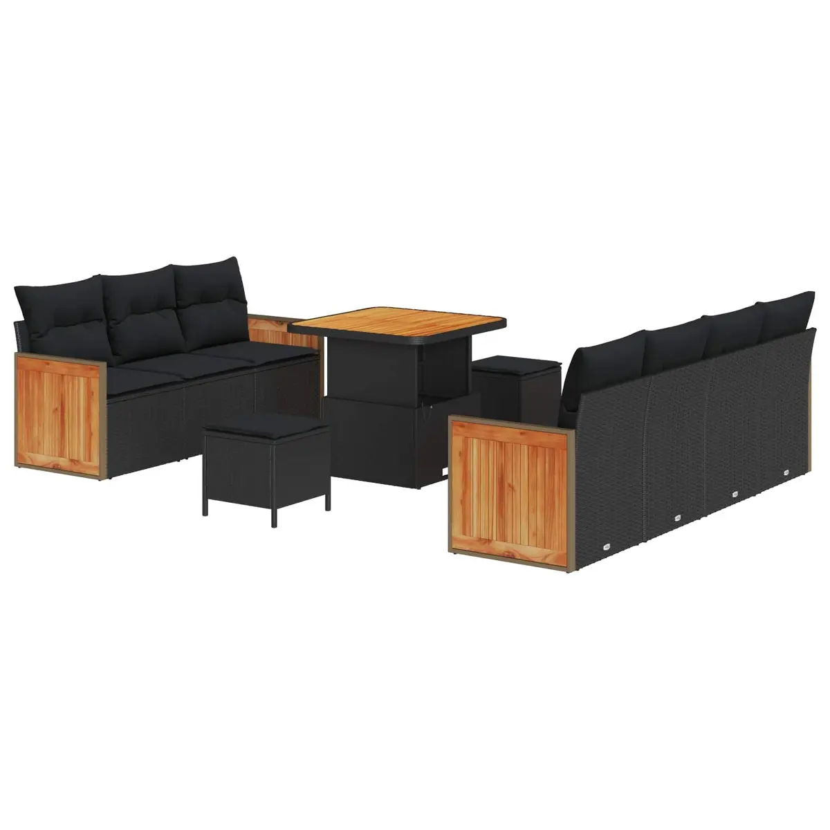 Garden Sofa Set Black 10 Piece Outdoor Seating Modern with Cushions