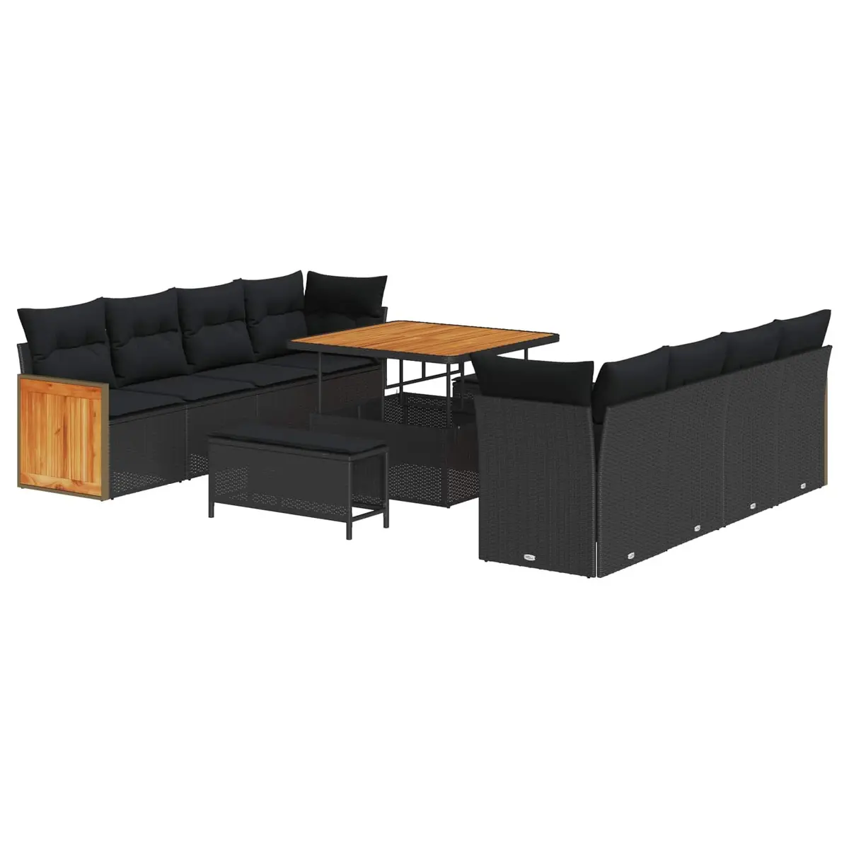 Outdoor Garden Sofa Set Black 11 Pieces UV Resistant Poly Rattan Weather Resistant with Cushions