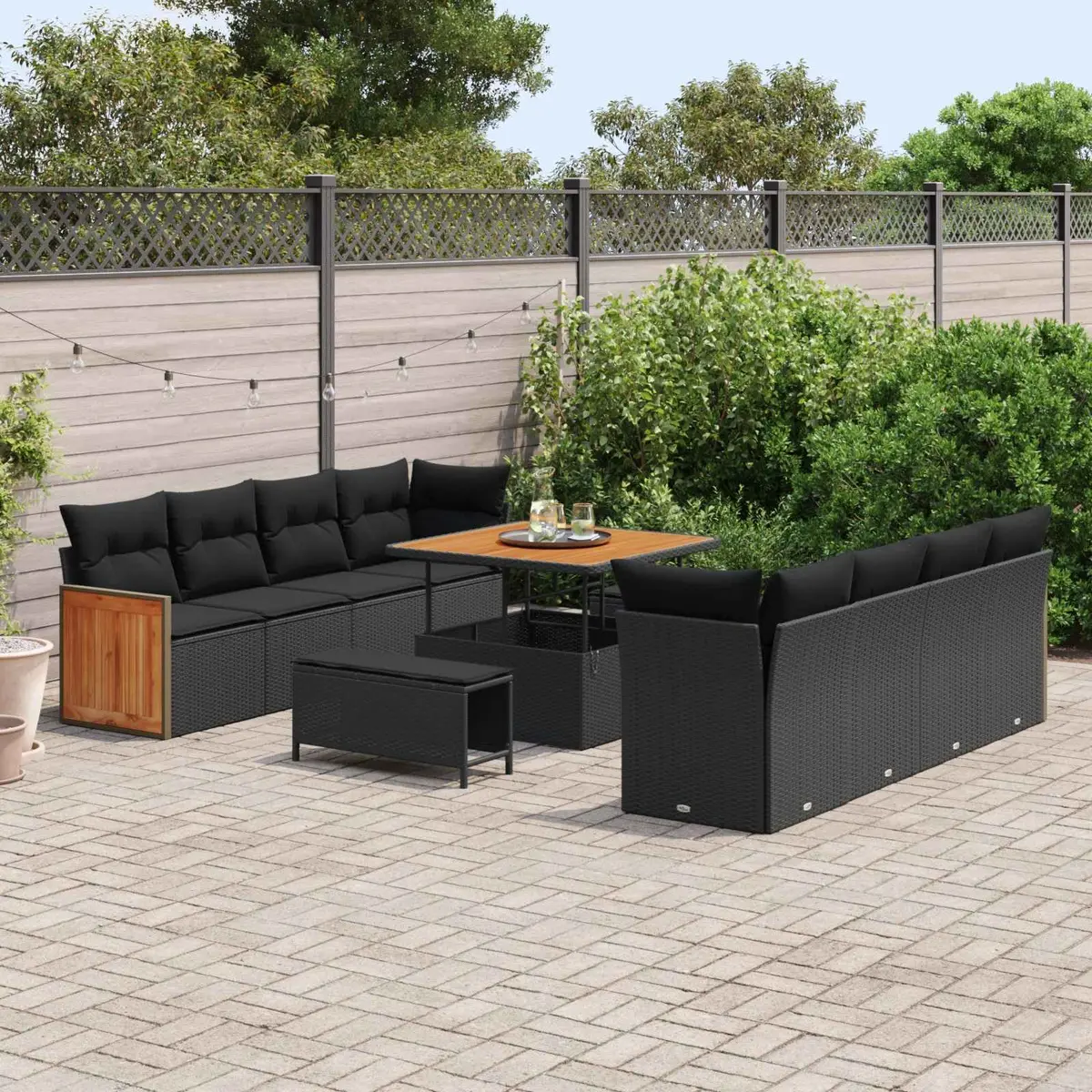 Outdoor Garden Sofa Set Black 11 Pieces UV Resistant Poly Rattan Weather Resistant with Cushions