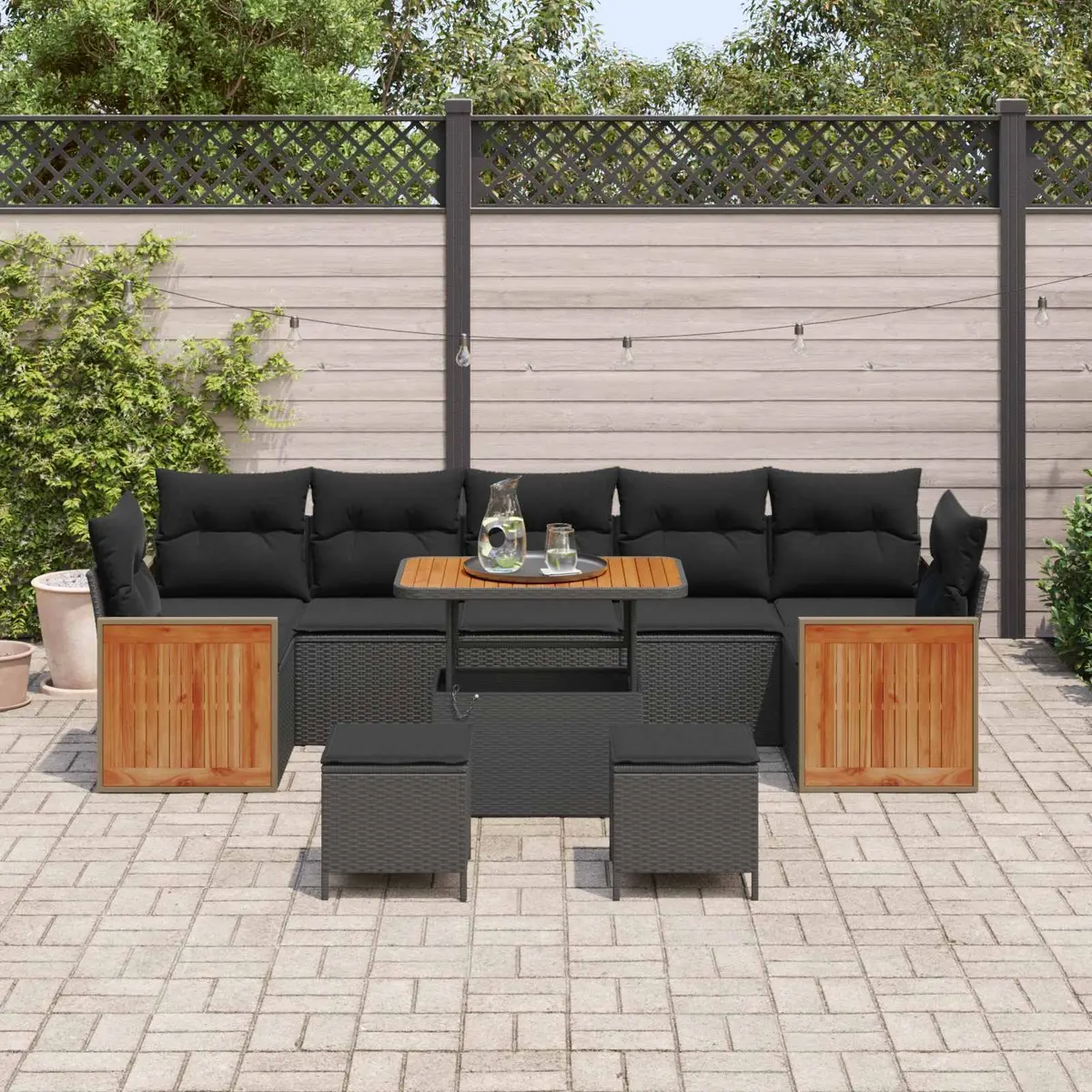 Modular Black Poly Rattan Outdoor Garden Sofa Set 10 Piece with Weather Resistant Cushions