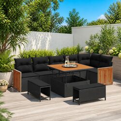 Concise 9-Piece Black Garden Sofa Set Overview