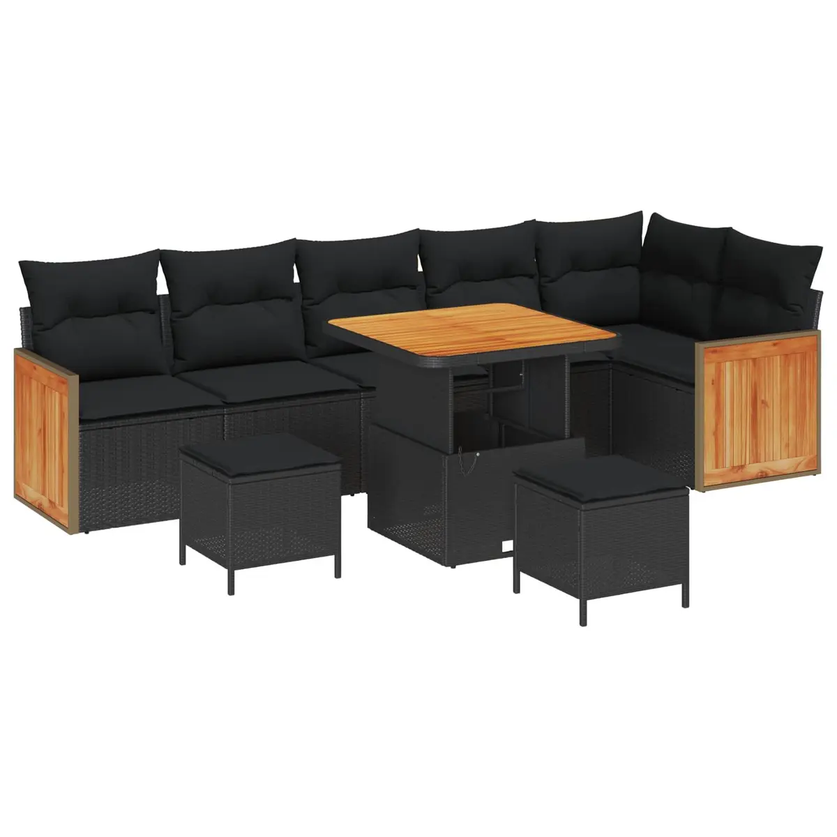 9 Piece Garden Sofa Set Black Poly Rattan Steel Frame Outdoor Seating