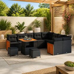 Outdoor Garden Sofa Set 12 Pieces Black Poly Rattan Patio Furniture with
