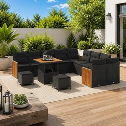 Concise 13-Piece Black Outdoor Sofa Set
