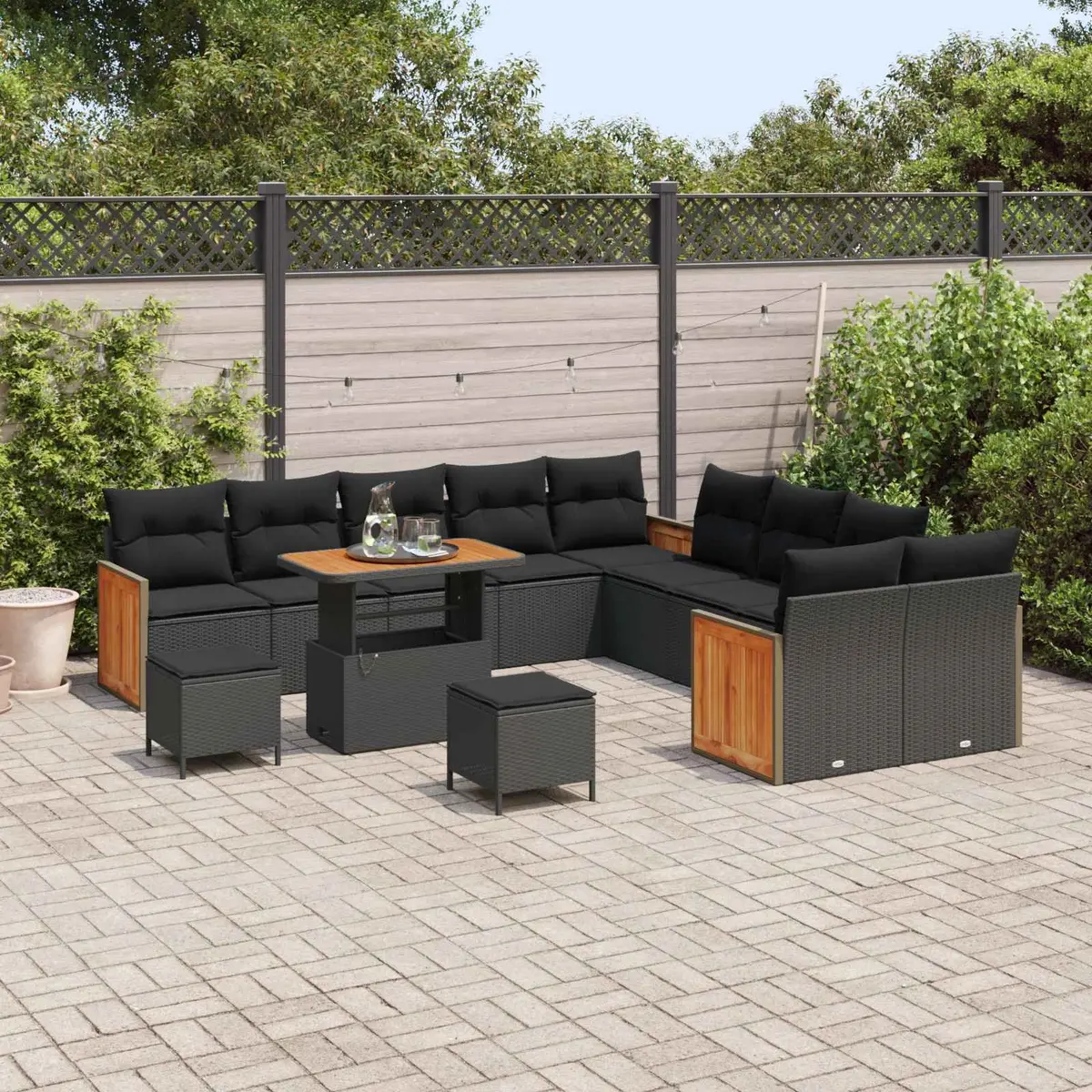 Outdoor Garden Sofa Set 13 pcs with Cushions Modern Black Patio Furniture