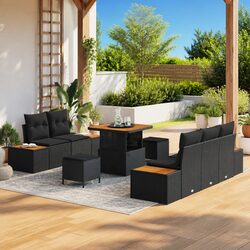 Outdoor Garden Sofa Set 8 Pieces Modular Black Poly Rattan Steel Furniture