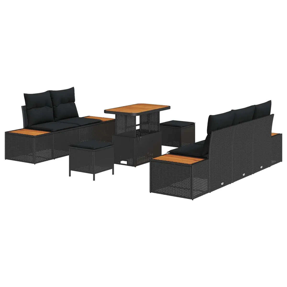 Outdoor Garden Sofa Set 8 Piece Modular Seating Black Poly Rattan Steel Frame