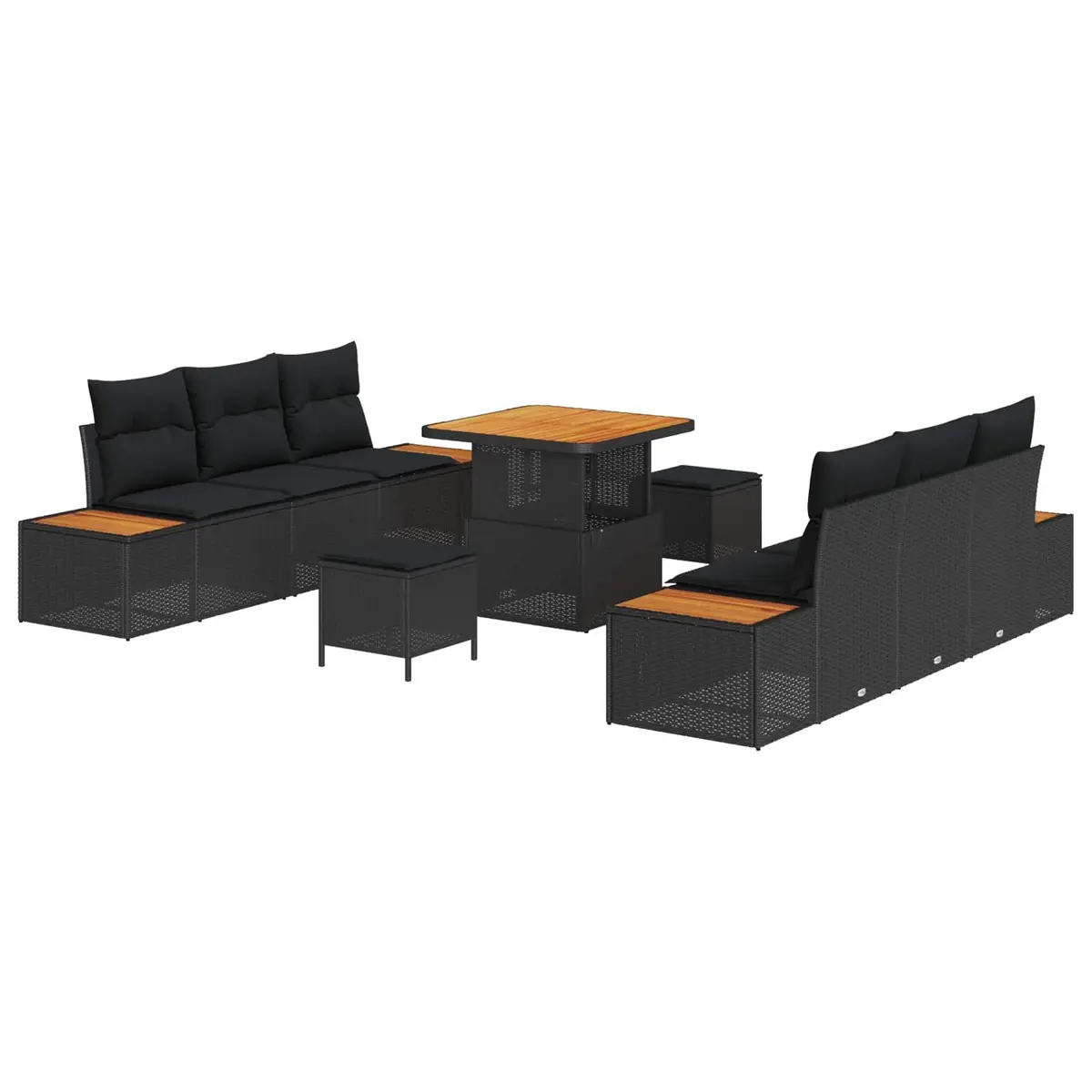 Outdoor Garden Sofa Set Black 9 Piece Modular Poly Rattan Steel Frame