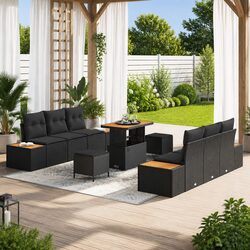 Concise 9-Piece Black Outdoor Sofa Set
