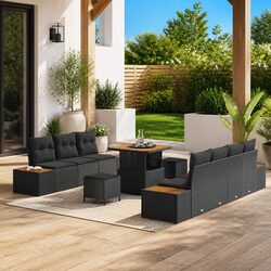 Compact 10-Piece Outdoor Sofa Set with Adjustable Table