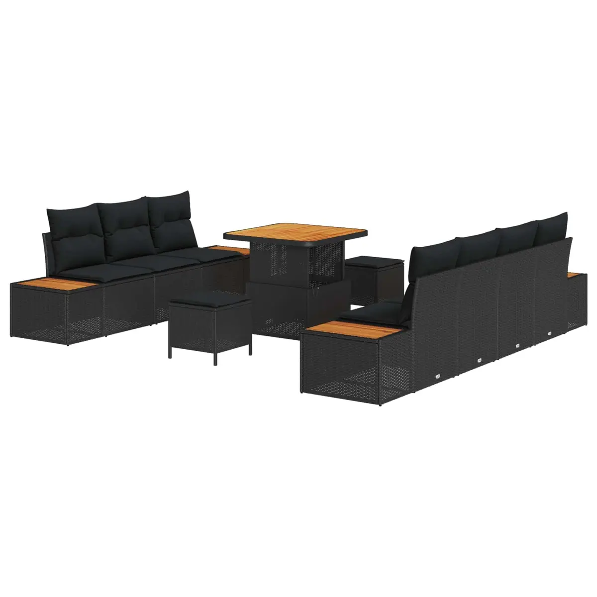Outdoor Garden Sofa Set 10 Piece Black Poly Rattan Patio Furniture with Cushions