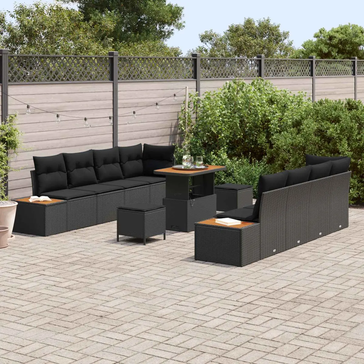 Garden Sofa Set Black 11 Pieces Poly Rattan Steel Frame Outdoor Seating