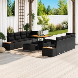 Concise Black 11-Piece Garden Sofa Set
