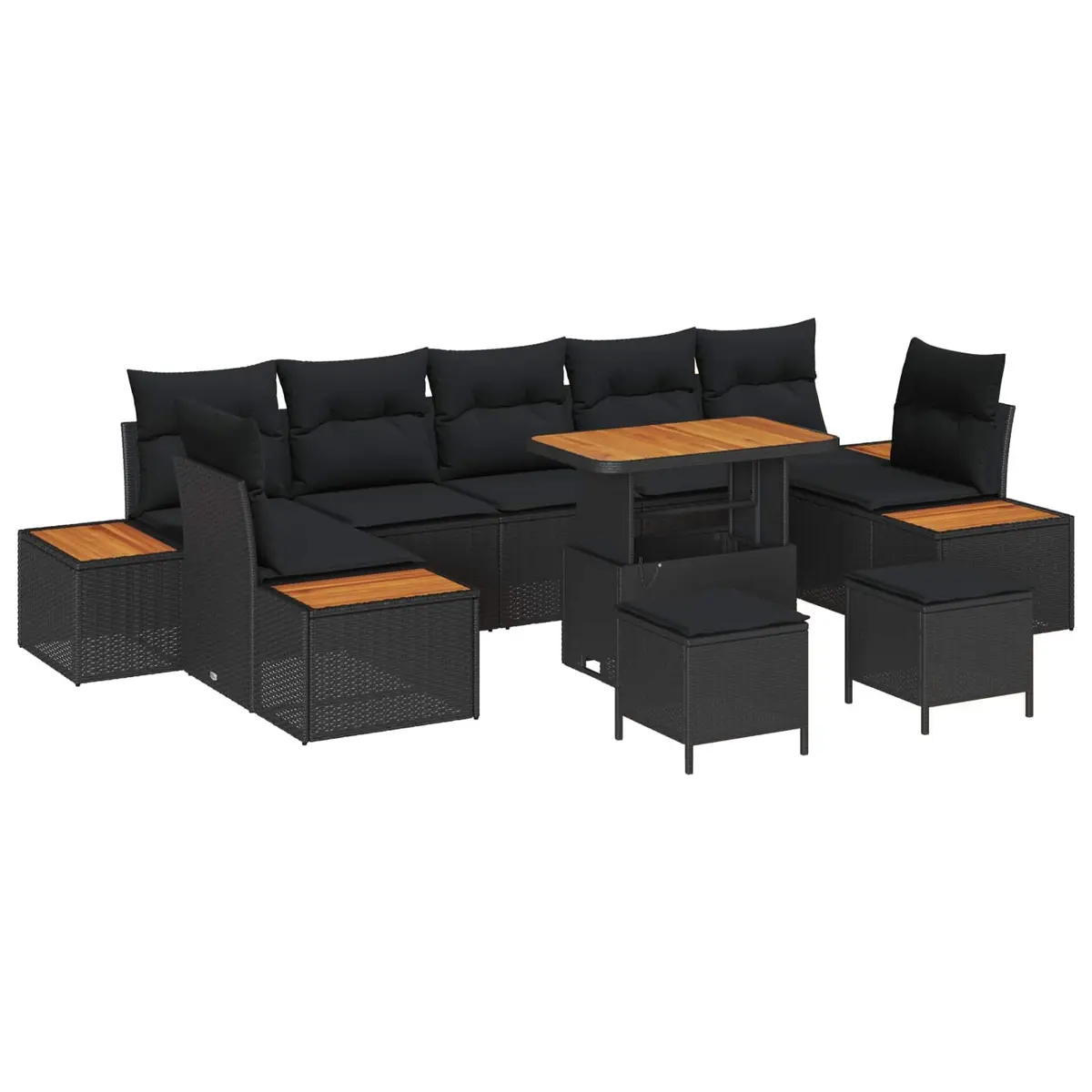 Outdoor Garden Sofa Set Black Modular 10 Piece Poly Rattan Steel Seating