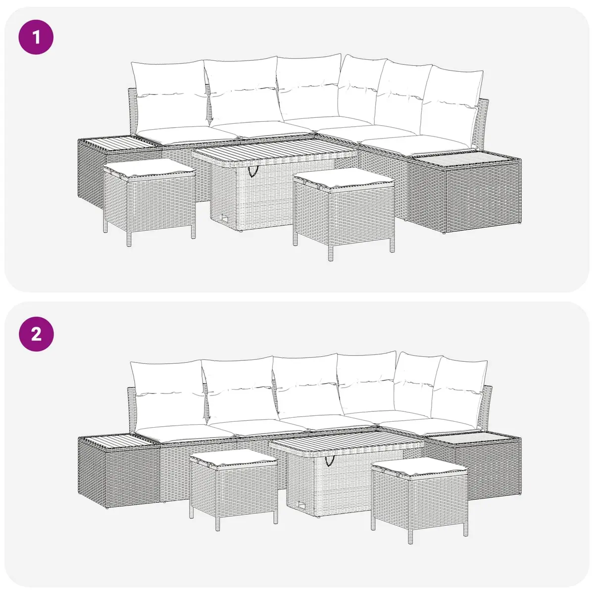Outdoor Garden Sofa Set 8 Pieces Black Poly Rattan Steel Frame Modular Seating