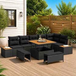 Compact 9 Piece Rattan Sofa Set for Flexible Outdoor Use
