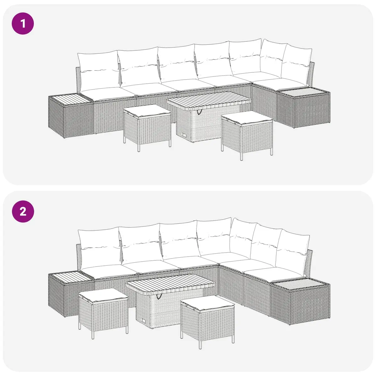 Garden Sofa Set Black 9 Piece Modular Outdoor Seating with Height Adjustable Table
