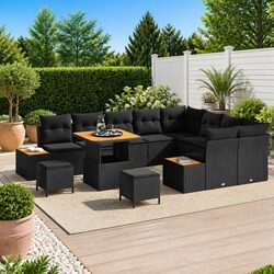 Garden Sofa Set 12 Pcs Outdoor Patio Furniture Black with Adjustable Table