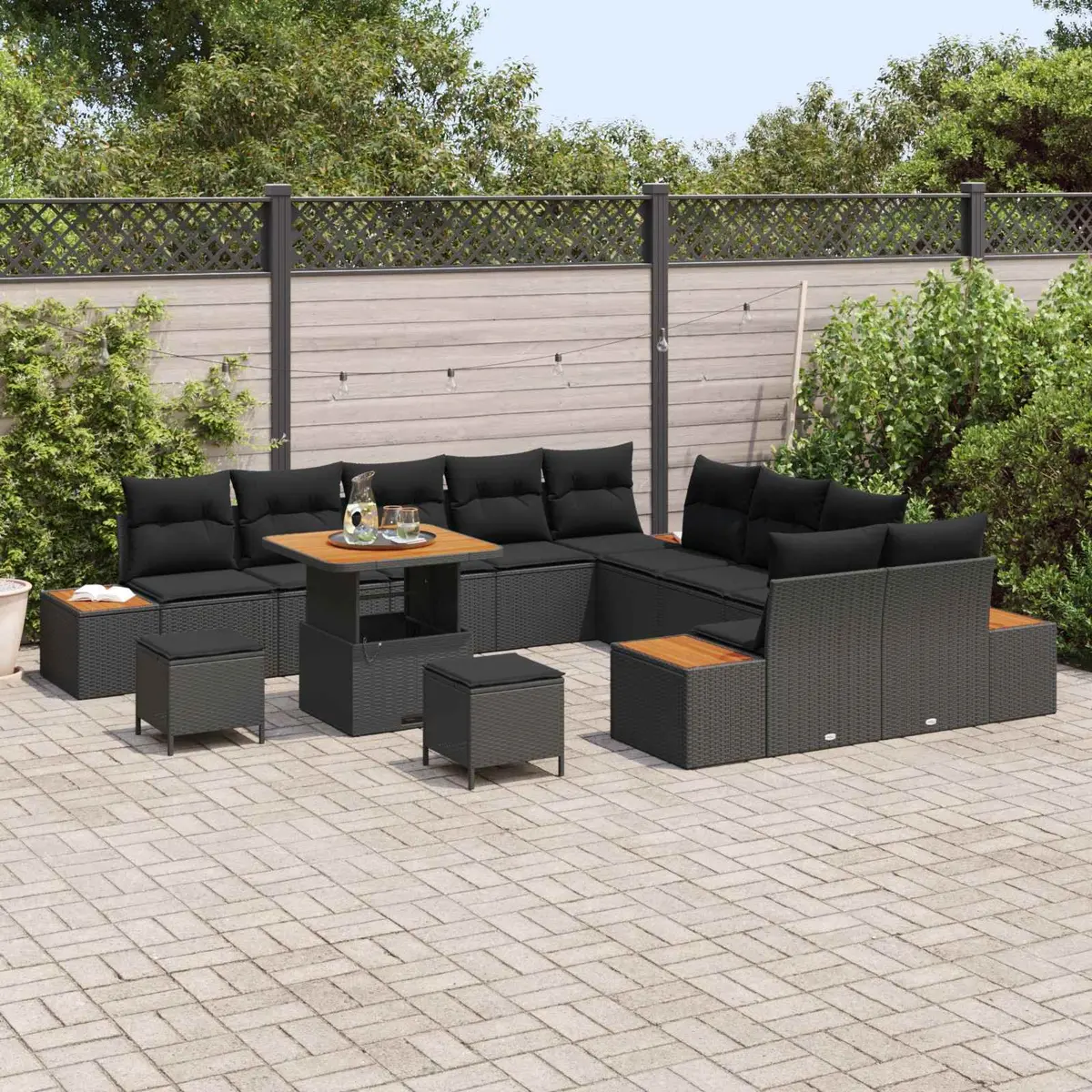 Outdoor Garden Sofa Set Black 13 Pieces Poly Rattan Cushions Weather Resistant
