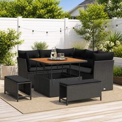 Garden Sofa Set 8 Pieces Black Outdoor Seating Modular Lounge Poly Rattan Steel