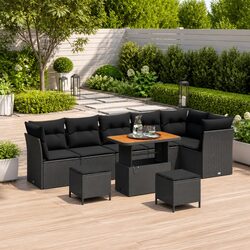 Garden Sofa Set Outdoor Furniture Black Poly Rattan Steel Frame with Cushions