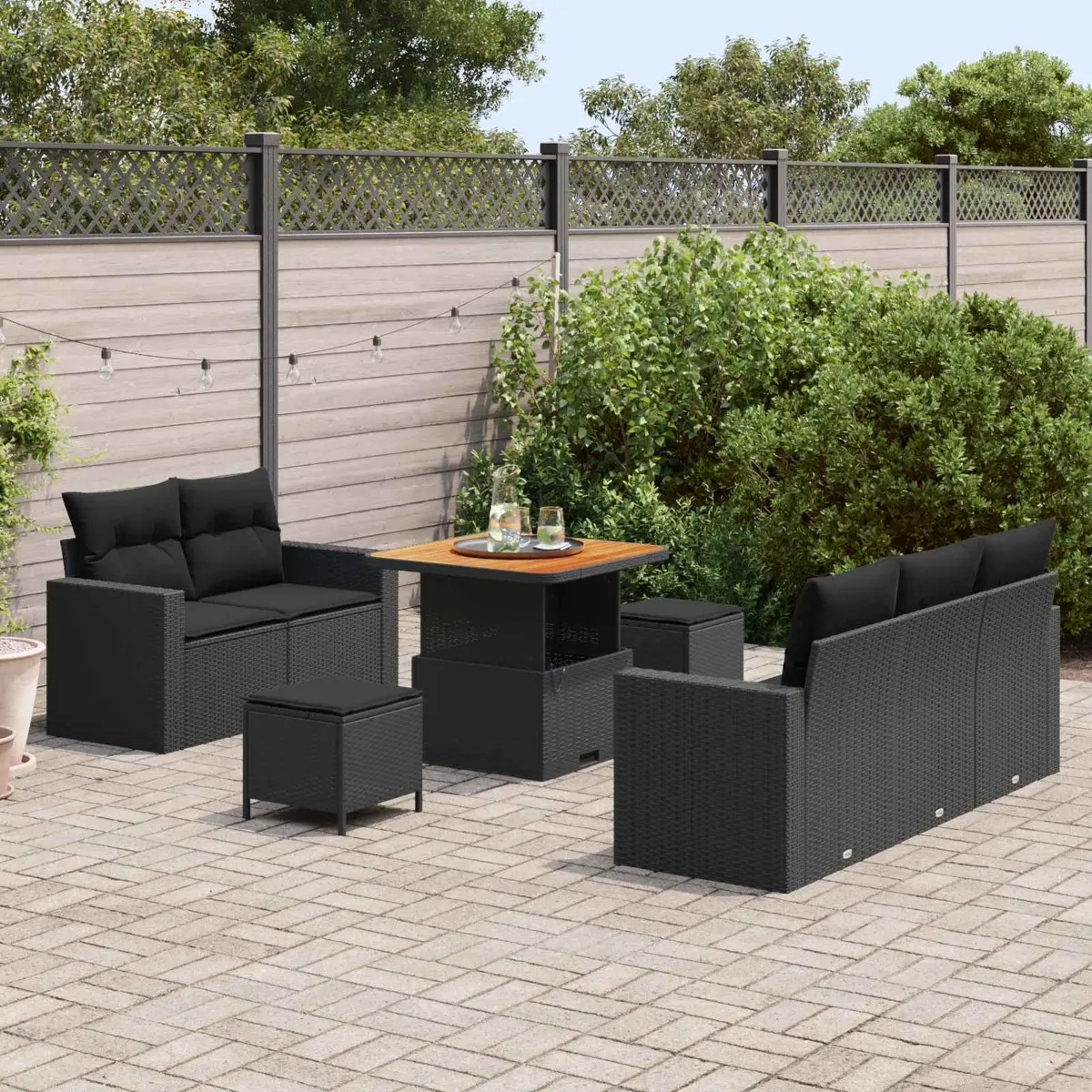 Modular Outdoor Garden Sofa Set Black 8 Piece Weather-Resistant Poly Rattan with Storage